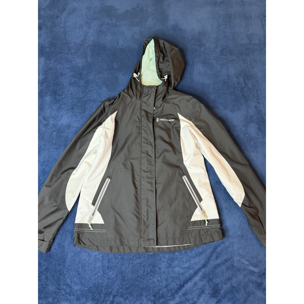 Free Country Athletx Women's Zip Hooded Colorblock Jacket Black White Green PM